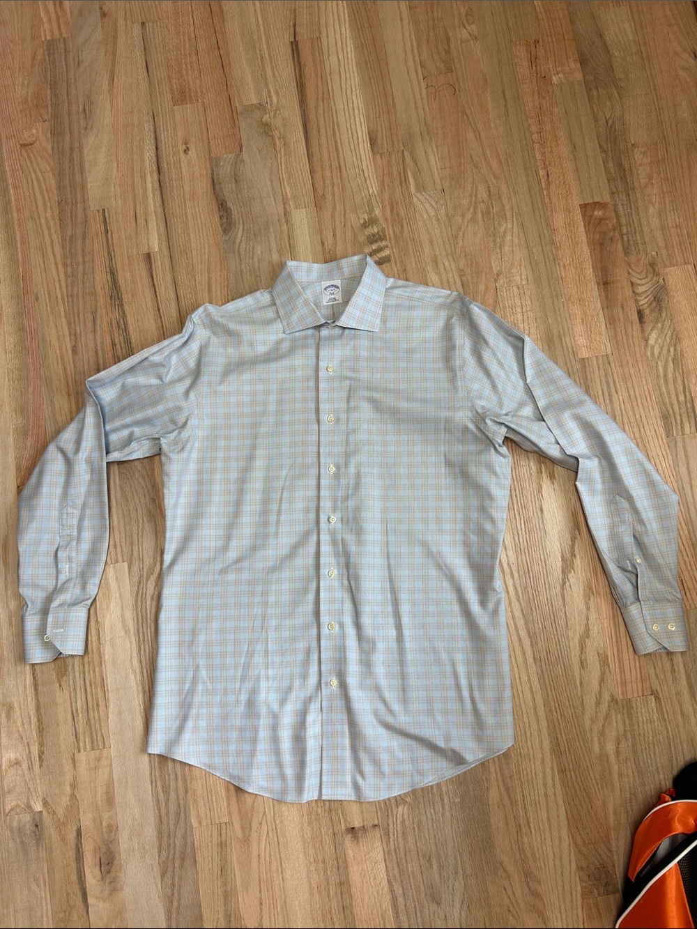 Brooks Brothers Light Blue and Cream Plaid Dress Shirt